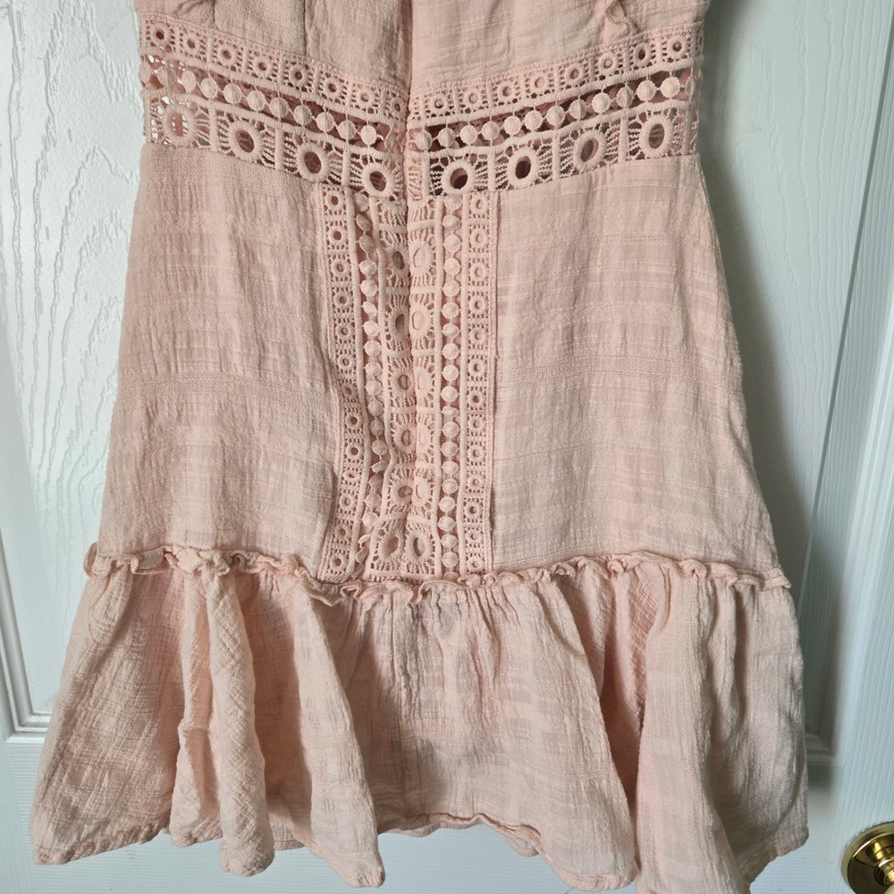 Jun & Ivy Light Pink Crochet Lace Ruffle Mini Dress XXS Boho Coquette Cottagecor - Picture 5 of 16